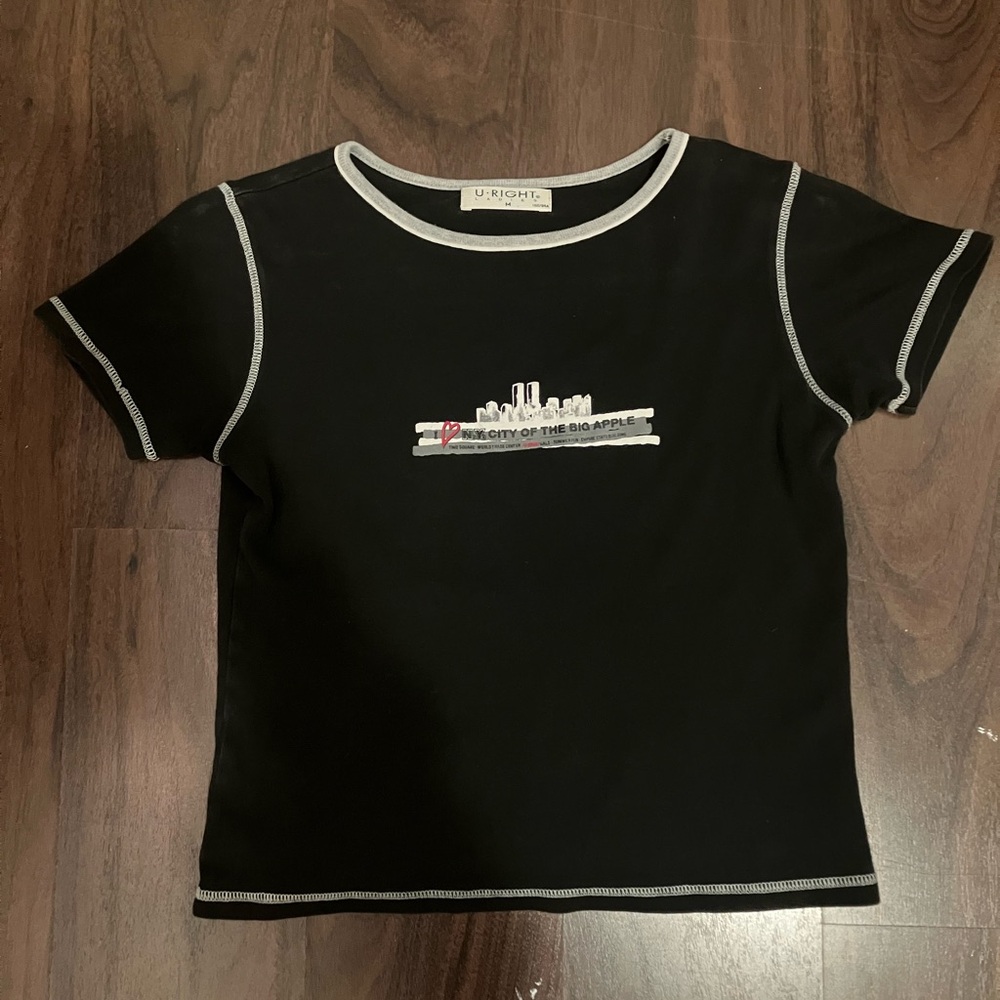 Black New York City Baby Tee with Twin Towers